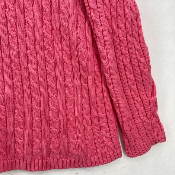 L.L. Bean Chunky Cable Knit Full Zip Sweater Women's 2X Pink Mock Neck Preppy - Picture 4 of 12